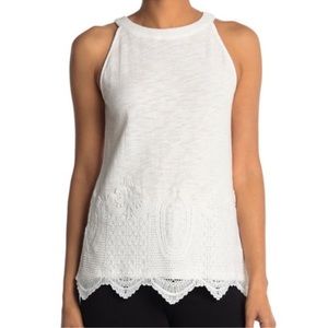 Adrianna Papel Gauzy Crepe Crochet Halter White Tank Top Size XL